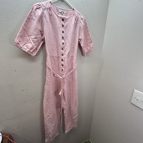 NWT Madewell Linen-Blend Puff Sleeve Wide-Leg Jumpsuit SZ S Minimalist Coveralls - Picture 2 of 12